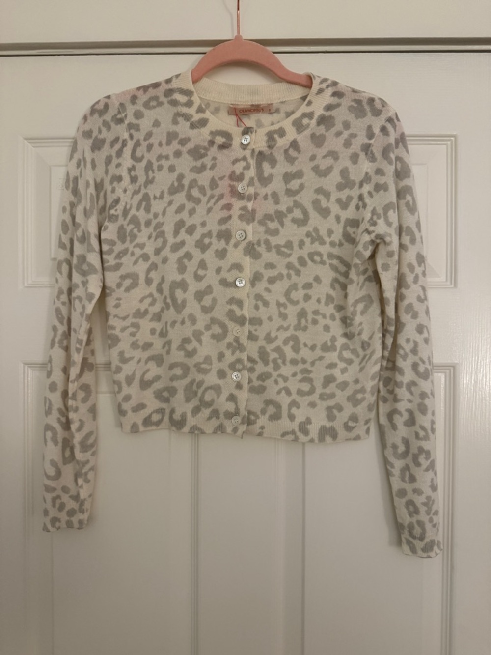 Olivaceous Cream and Light Gray Leopard Print Tissue Weight Cardigan